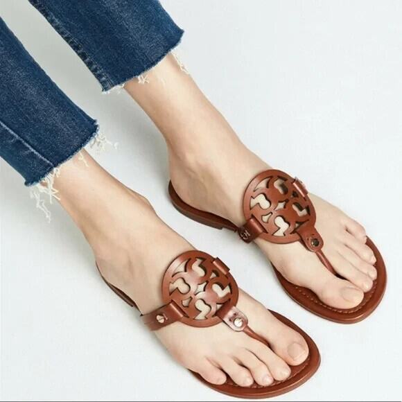 Tory Burch Miller Leather Thong Sandals Brown Flat Flip Flops Women's Size 7.5 M - Picture 13 of 14
